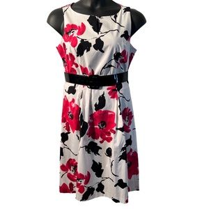 Jessica Howard Women's Black, White and Pink Dress with Black Belt| Size: 12